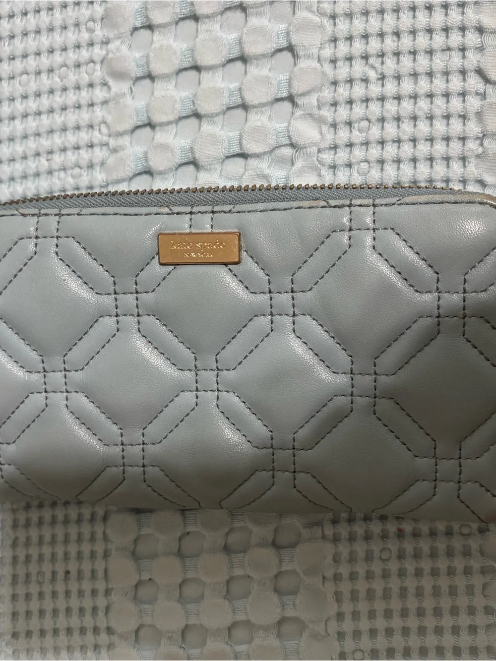 kate spade Quilted Pale Blue Leather Wallet with Gold Plaque
